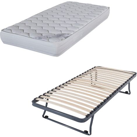 Sommier gigogne + matelas Montana - 90x190 - Mousse - 20 lattes bois - Gain de place (1/5)