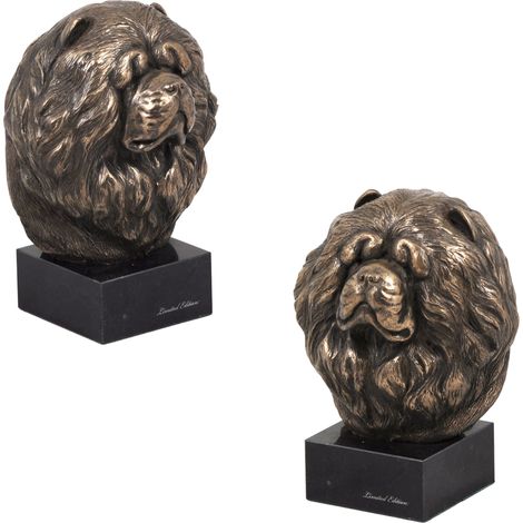 Chow Chow - Hundestatuette, Büste auf Steinsockel, Skulptur, Trophäe für die Art-Dog Hundeausstellung
