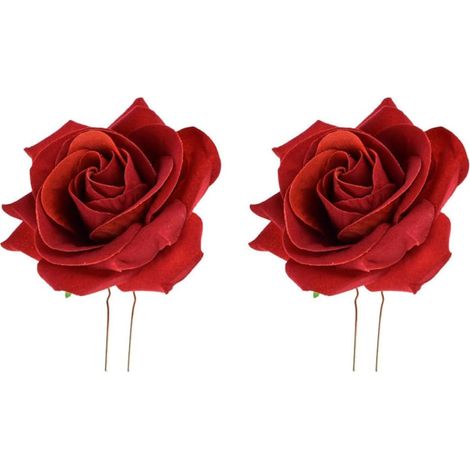 4 Pieces Pink U-Shaped Hair Clips in Red Fabric, Decorative (1/5)