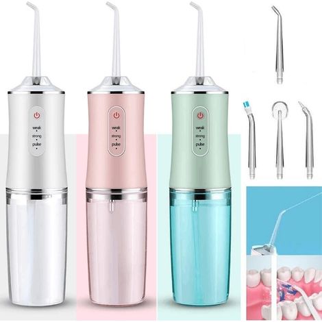 Hydropulseur électrique sans fil de 220 ml, hydropulseur dentaire rechargeable par USB avec 4 embouts et 3 modes de pression, pour le nettoyage et le blanchiment des dents. Hydropulseur 4 Jet Tip IPX7 (1/5)