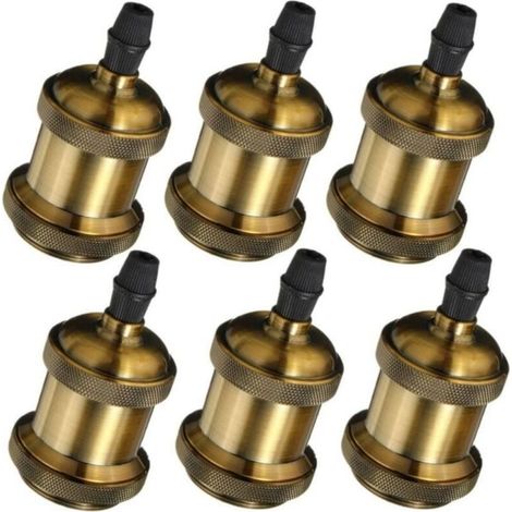 6×Rétro Douille d'ampoule E27 Edison LED, Vintage Style Adaptateur de Lampe Spiral Support 110-220V pour Suspension Lustre Plafond, Bronze (1/4)