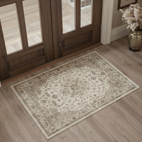 Tapis Entree Interieur Vintage 60x90cm Lavable en Machine AntidéRapant Poil Ras, pour Chambre Salle a Manger Descente de Lit Bureau, Cuisine, Brun Vieilli (1/5)