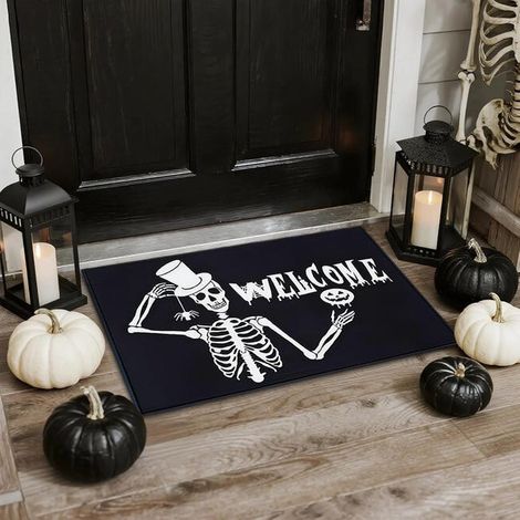 Zerbino di Halloween, 60x40 cm, zerbino spaventoso con scheletro, zerbino horror, per decorazione (1/5)