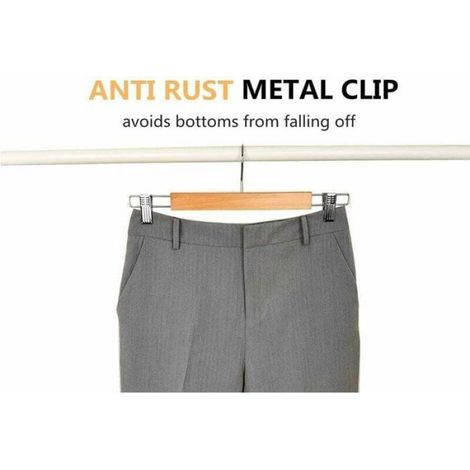 Lot de 10 Cintres en Bois Naturel 36cm - Pour Pantalons, Jupes, Chaussettes, Sous-Vêtements, Cintres Antidérapants avec Pinces (1/5)