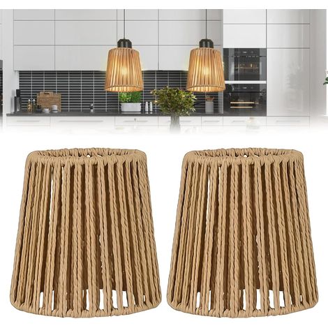 Lot de 2 abat-jours bohème en rotin : diamètre 14,5 cm, hauteur 14 cm, pour lampe de table, lampadaire, plafonnier, lampe de miroir, abat-jour de rechange en papier, pour salon, chambre à coucher (1/5)