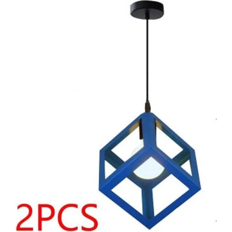 U-DO 2Pcs Suspension Filaire Ajustable design Moderne 1628cm Lustre Plafonnier Cage forme Carré en Métal Bleu pour Couloir (1/2)