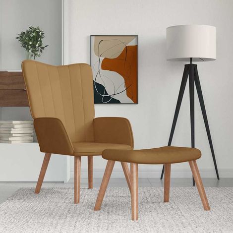 vidaXL Sillón de relax con taburete terciopelo marrón (1/5)