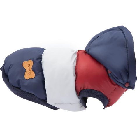 Veste matelassée Chaude pour Chien, Veste Confort Petite Taille 25 cm, Fermeture réglable à Clip, Capuche Amovible et Trou pour Laisse. Doté d'un Bouton Ferme Capuche