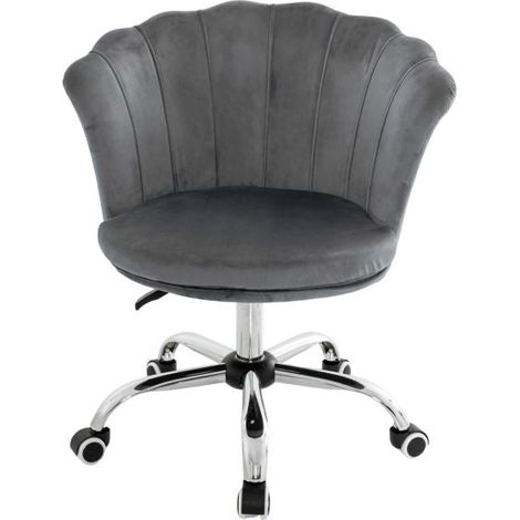 Adjustable Velvet Office Chair, Swivel Casters, Gray (1/2)