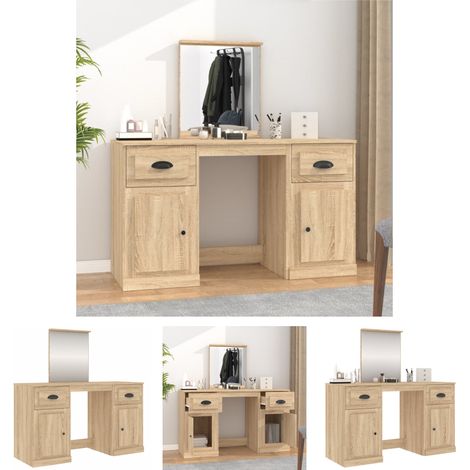 The Living Store Schminktisch mit Spiegel Sonoma-Eiche 130x50x132,5 cm - Schminktische (1/5)