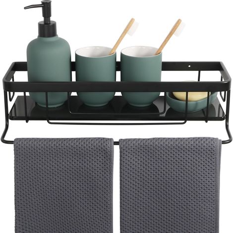 Mensola Doccia 40 cm Nera Acciaio Inox Portaoggetti Bagno (1/5)