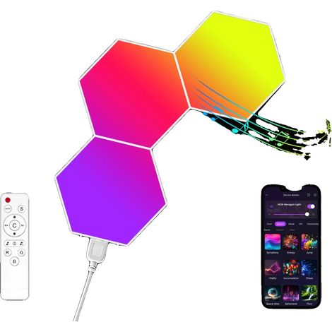 Luces hexagonales, control inteligente, sincronización con la música, 3 unidades de luces hexagonales (1/2)