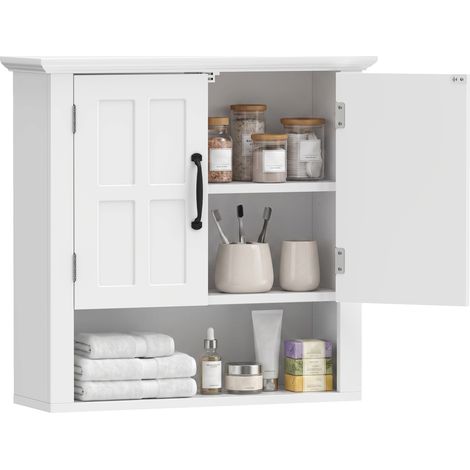 HOMCOM Bathroom Wall Cabinet, Medicine Cabinet w/ Adjustable Shelf, White (1/5)