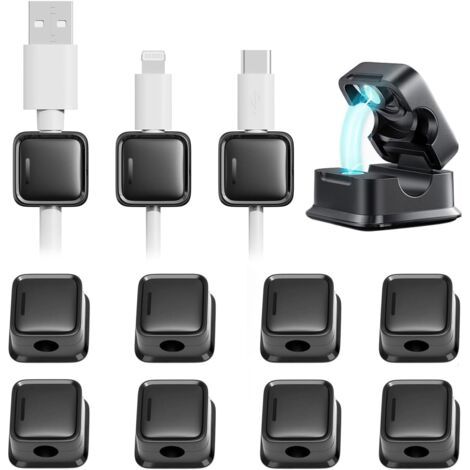 BUNTHAUS Lot de 12 (Noir) Supports de Rangement magnétiques pour câbles de Bureau, cachez Le câble de Charge du téléphone, Support de Chargeur de Fil adhésif Puissant pour Table de Chevet (1/5)