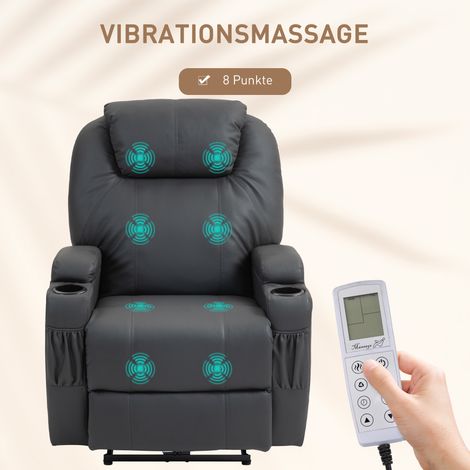 Massagesessel, elektrisch verstellbar, 8 Vibrationspunkte, Getränkehalter, Kunstlederbezug, dunkelgrau. (1/5)