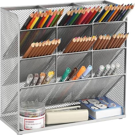 Netz-Schreibtisch-Organizer,Multifunktionaler Stifthalter für Schreibtisch,Schreibtisch-Organizer, Aufbewahrungsregal für Schule,Heimbüro,Kunstbedarf (Silber)