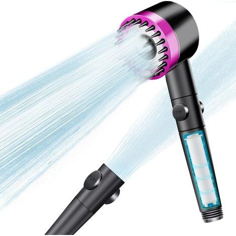 Pommeau de douche avec filtre,pommeau de douche massant avec 3 + 1 types de jet, pommeau de douche à effet pluie avec fonction d'arrêt (1/5)