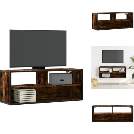 Meuble TV chêne fumé 100x31x39,5 cm bois d'ingénierie et métal - Meuble TV - Meubles TV - Support TV - Meuble HiFi (1/5)