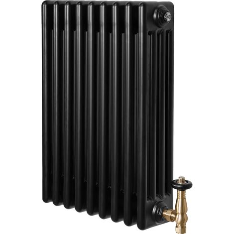 Traditional 4 Column Radiator & Valves - 600 x 425mm - Black (1/5)