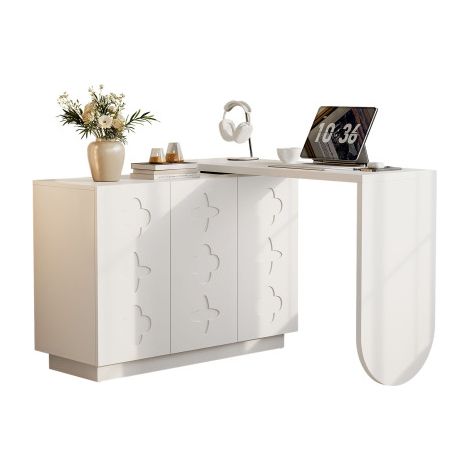 Bureau d’angle en L pivotant 110 cm blanc, ordinateur, coiffeuse