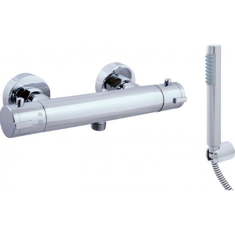 Mitigeur douche mural thermostatique laiton chromé sortie douchette bas-Chromé-Chromé-- (1/3)