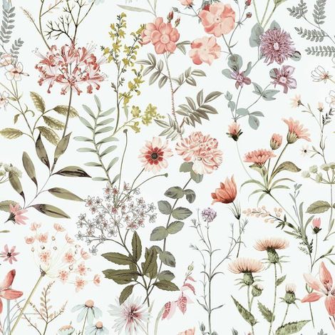 Papier Peint Fleuri Sauvages Rose Vintage Papier Peint Feuillage Blanche 44,5Cm X 300Cm Papiers Peints Floral Rose Adhesif M[BI110] (1/5)