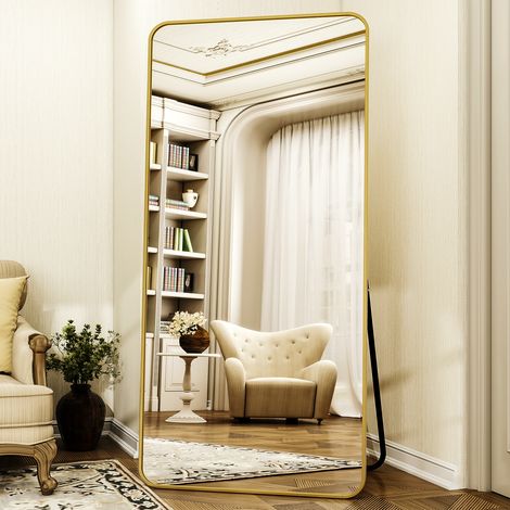 Koonmi Miroir pleine longueur à coins arrondis - 76 x 171 cm - Idéal pour la chambre, la salle de bain et le dressing - Or