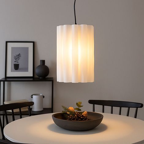 Pendelleuchte Hängelampe Hängeleuchte Deckenpendel Wohnzimmer Beleuchtung, Kunststoff, weiß, gewellter Lampenschirm, 1x E27, DxH: 27x35 cm