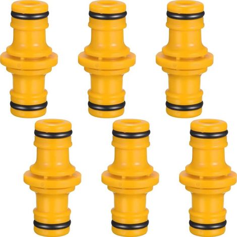 6 Pièces Double Connecteur de Tuyaux Mâles Raccords de Tuyaux pour Rejoignez Le Tube de Tuyaux de Jardin (Jaune) (1/5)
