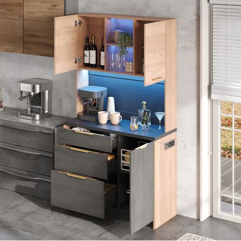 Armadio alto da cucina 100x40x180 cm in MDF effetto cemento con LED e presa europea (1/5)