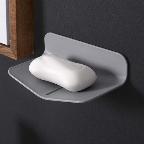 Porte-savon mural Porte-savon sans trou perforé Porte-savon de toilette Porte-savon mural sans ventouse Porte-savon auto-drainant utipsé dans la salle de bain Douche Distributeur de savon (gris) (1/5)