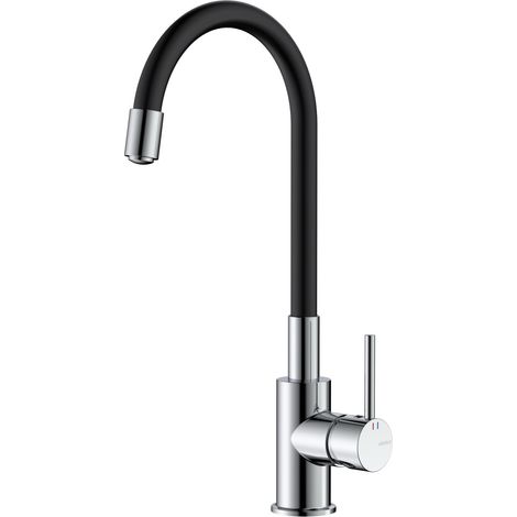 Avapax  Robinet de cuisine - Chrome brillant - Bec flexible - Laiton - Cartouche céramique 35 mm