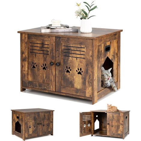 Costway – Meuble litière chat style industriel – Bac à litière 70 x 52 x 51 cm – MDF étanche et durable – Ventilation optimale pour hygiène