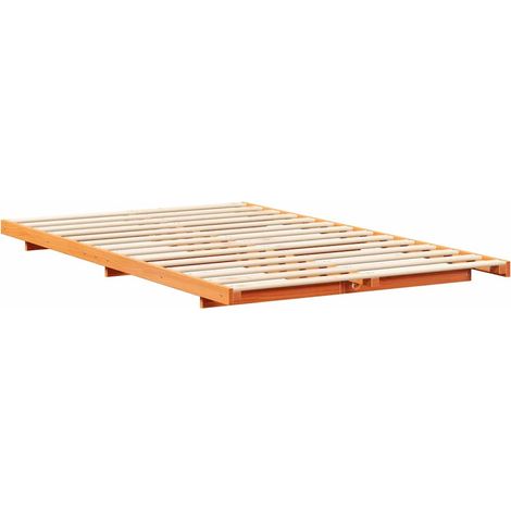 Floor Bed Frame Wax brown 135 x 190 cm Solid pine wood vidaXL