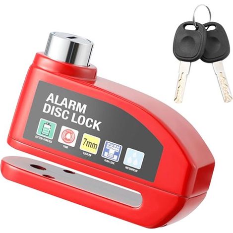 Cadenas antivol frein à disque – 110 dB – Étanche – Alliage aluminium – Rouge – Moto, scooter, vélo (1/5)