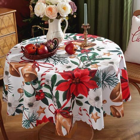 150cm/59inch Round Christmas Tablecloth, Stain Resistant and Washable, Large Winter Decorative Tablecloth for Christmas, Party, Buffet, Festive Dinner (1/5)