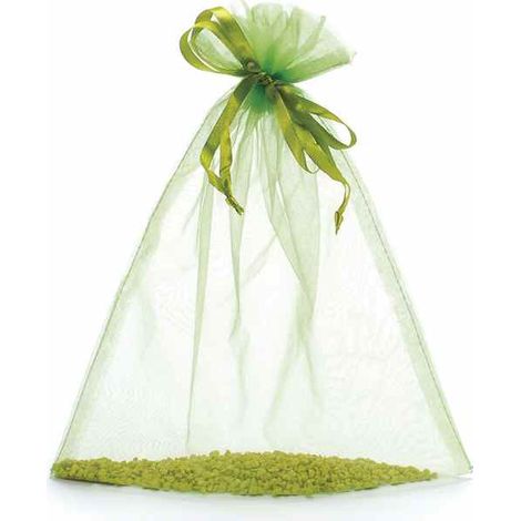 Sachets en organza vert pomme avec cordon de serrage en satin, solution pratique et rapide, lot de 30, 23 x H. 30 cm (24,5 cm au cordon)
