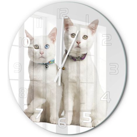 Horloge Murale Ronde en Verre Silencieuse Sans Tic-Tac Salon Cuisine Chambre Chats blancs fi 60 cm (1/5)