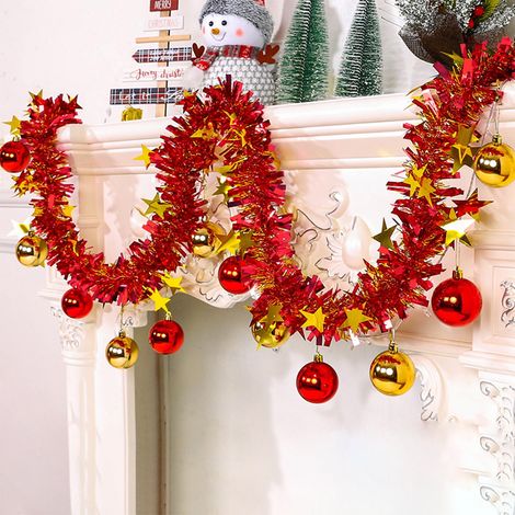 Guirlande De Noël - Branches En Polyéthylène Simulées - Boules Rouges Et Dorées - 200 Cm - Pour Décoration De Porte, Cheminée, Fenêtre Ou Escalier (1/5)