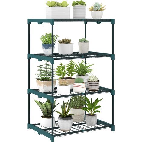 Scaffale per fiori in acciaio a 4 livelli, interno ed esterno, supporto per piante da giardino, balcone e soggiorno, 67x49x105cm, verde (1/5)
