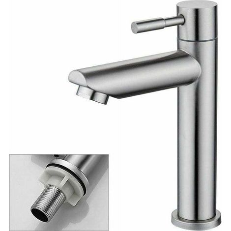 Grifo de baño de agua fría, solo grifo de lavabo, superficie cromada, grifo de lavabo de cobre duradero, cartucho aireador extraíble, fácil de limpiar o reemplazar. (1/5)