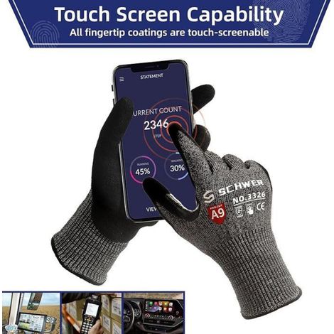 PR3326 Paire de gants de travail résistants aux coupures pour une protection extrême ANSI A9 avec pouce Noir S (1/5)