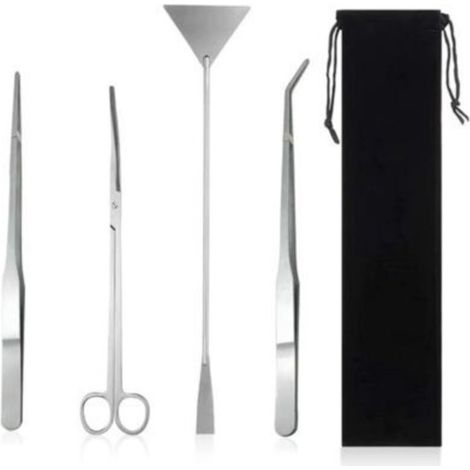 Kit d'outils pour aquarium – 4 pièces de fournitures de terrarium comprenant une longue pince à épiler pour terrarium, une pince d'alimentation, des ciseaux d'aquarium, un grattoir (1/5)