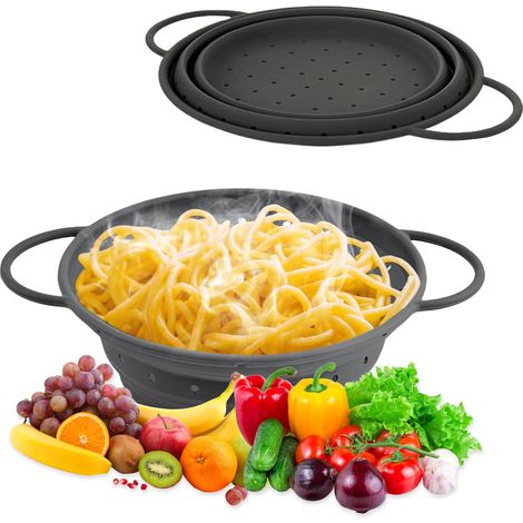 28 cmX21,5 cm X 1,6 cm Passoire à Pâtes Pliable de Silicone Gris Passoire en Silicone Idéal pour Egoutter Les Pâtes Brocolis Carottes Vous Pouvez Egalement Rincer Les Feuilles de Salade Les Fruits (1/5)