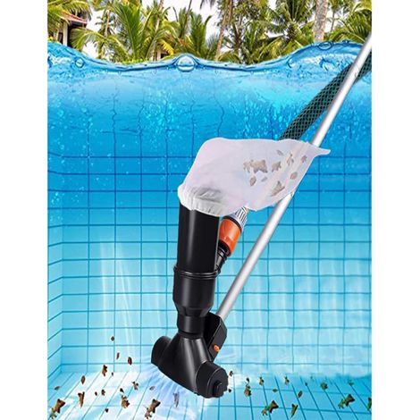 Aspirateur de piscine portable pour piscines hors sol, spa, fontaine, bain à remous, jacuzzi, aspirateur sous-marin noir avec tête d'aspiration à feuilles et 5 sections (1/2)