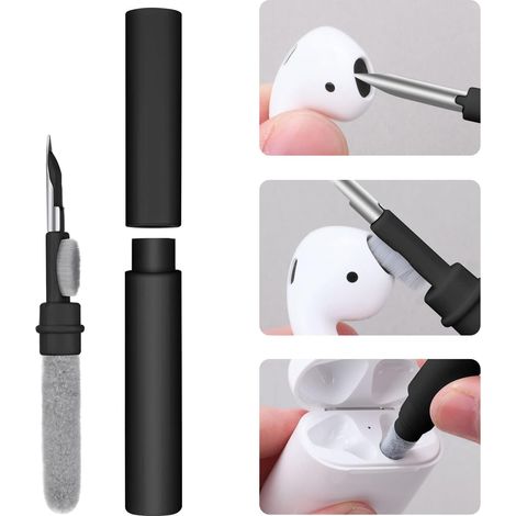 Kit Nettoyage pour AirPods,3 in 1 Nettoyeur Airpods avec Brosse en Microfibre Douce pour Bluetooth Appareil Photo Port Téléphone Phone (1/5)