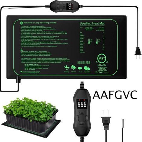 Tapis chauffant, Tapis chauffant pour semis avec thermostat et sonde NTC, Étanche IPX4, 50 Watts, Idéal pour les plantations d'intérieur, Brassage à domicile, et les fermentations de bricolage,25cm52. (1/4)