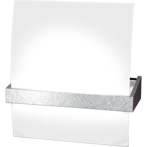 Applique Contemporanea Wood Metallo Foglia Argento Vetro Bianco 1 Luce E27