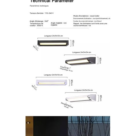 Lampe murale linéaire blanche 20cm 12W design minimaliste intérieur extérieur