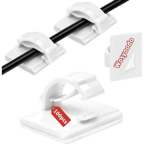 Lot de 100 Attache Cable, Range câble 21x17mm, Cable Clips Self Adhesive, Clip Cable, Fixation Câble Électrique, Cable Hooks, pour Gestion des Câbles et Fixation de Guirlandes (Blanc) (1/5)